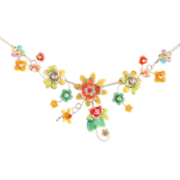 Elegant Flower Necklace with Colored Gems, Ajustable 15 to 18 inches - Picture 1 of 5